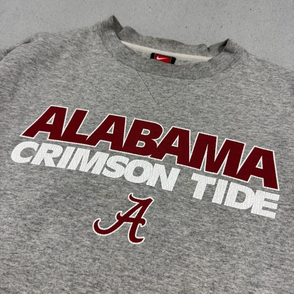 Nike Team Mens Sweatshirt Alabama Crimson Tide Crewneck Grey Pullover Size S